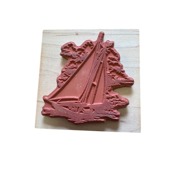 Sailboat Yacht In Clouds On Rough Seas PSX G-1479 Rubber‎ Stamp On Wood Block - Picture 2 of 6